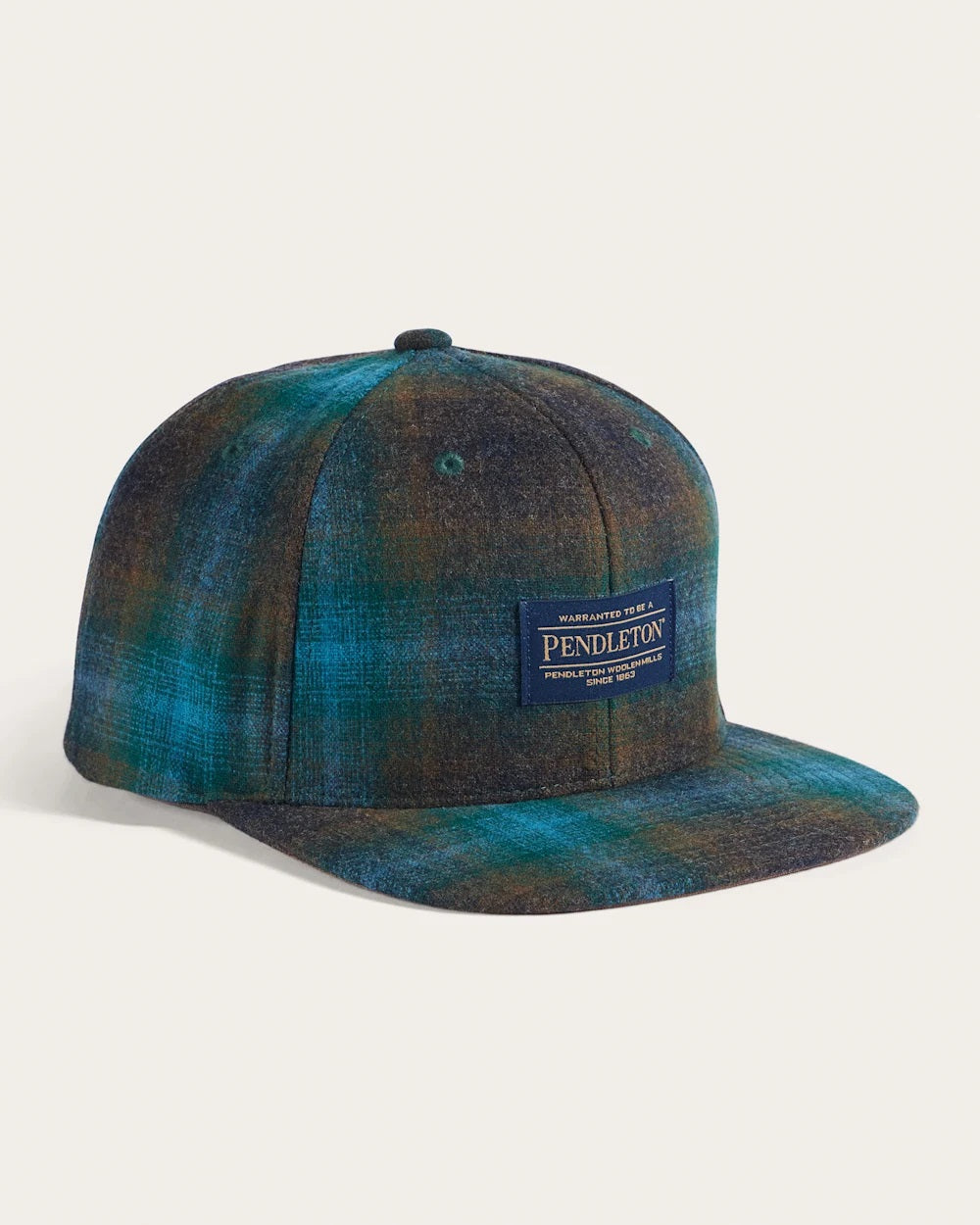 Plaid Flat Brim Hat- Teal/Charcoal Ombre